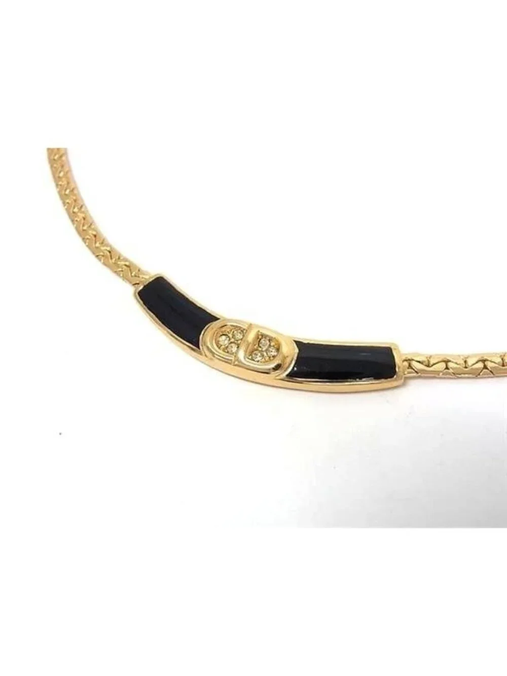 Dior Necklace Vintage Gold Metal Rhinestone